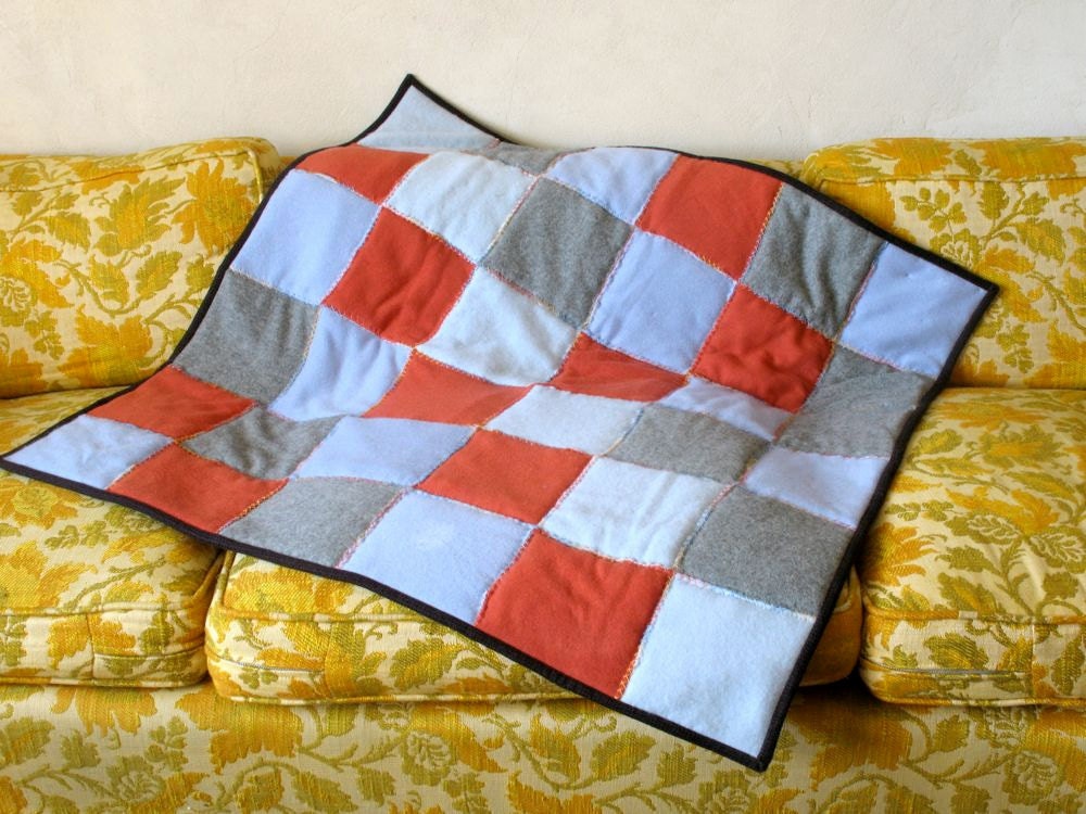 Cashmere Baby Blanket Patchwork Quilt Blue Rust Brown Cotton Flannel
