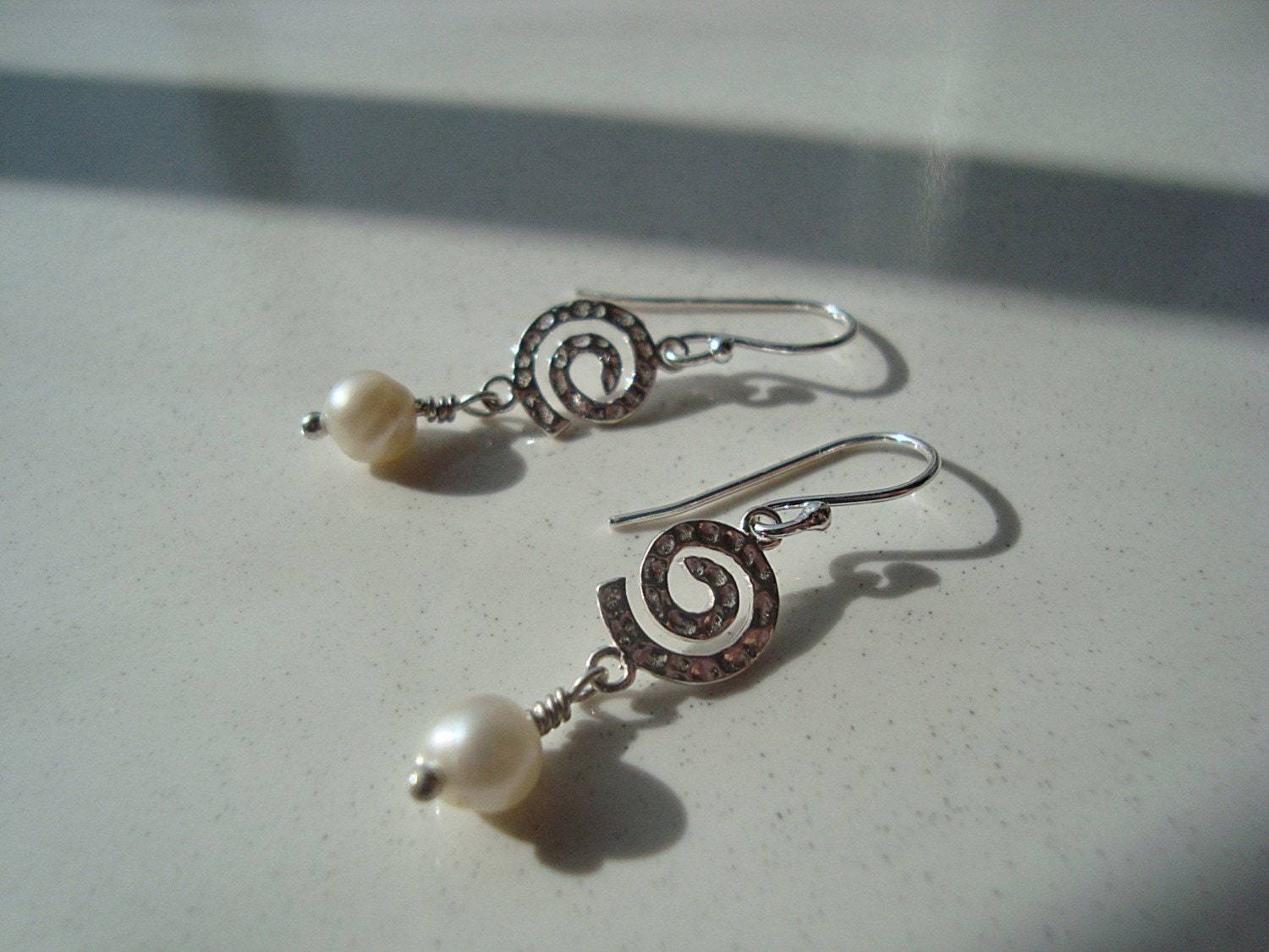 Summer Swirl Sterling Silver and Fresh Water Pearl Earrings