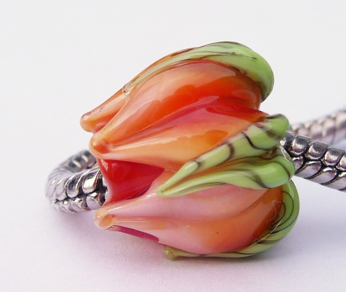 Fire Opal Flower Bud by Sabrina Koebel of SabrinaDesign fits European Charm Bracelet Style Chains - Team EtsyRain BHV