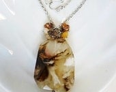 Golden Rutilated Quartz Necklace Citrine, Gold Keshi Pearl Sterling Silver