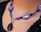 Purple Mosaic Necklace Magnasite Black Onyx Sugilite Crystal Gunmetal