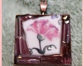 Pink Flower and Glass Mosaic Pendant 13a