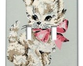 Cuddly Kitten Double Switch Plate 1950's Vintage Wallpaper