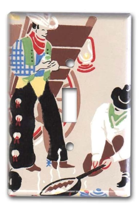Campfire Cowboys 1950's Vintage Wallpaper Switch Plate
