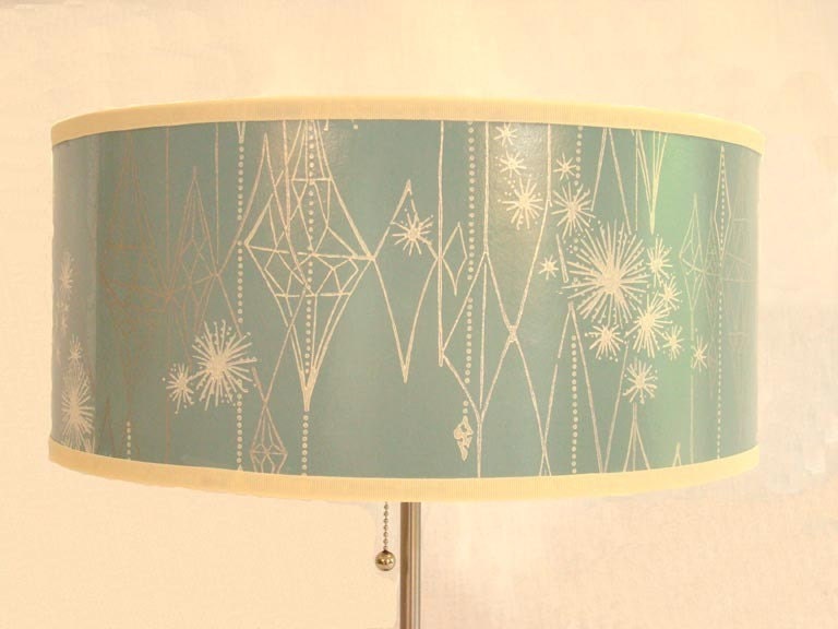 Vintage Wallpaper Drum Shade 1950's Mid Century Blue Burst