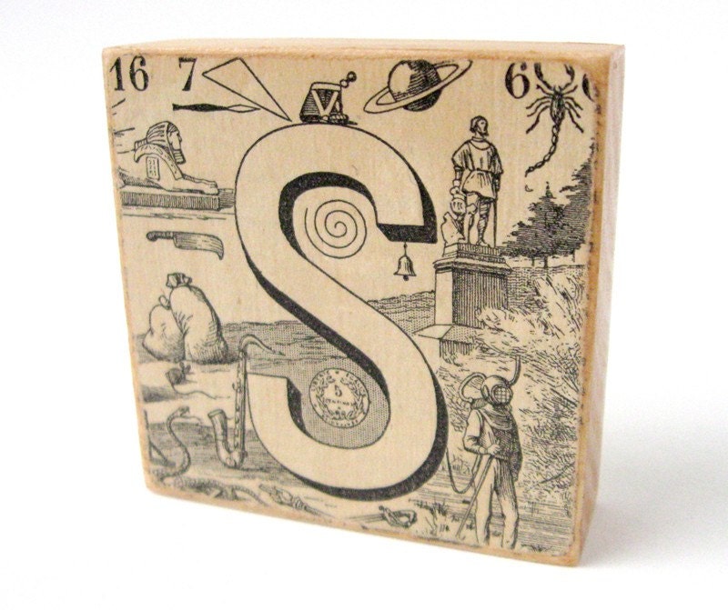 S - EPHEMERA ART BLOCK - 1924 French Dictionary Illustration