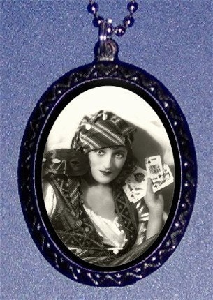 Gypsy Queen Card Reader Mystical Pinup Black Pendant necklace NEW