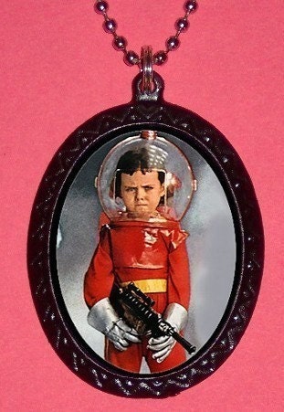 Bad  Attitude Retro Space Cadet RETRO design Handmade Handcasted Metal Pendant handpainted black and ballchain Necklace