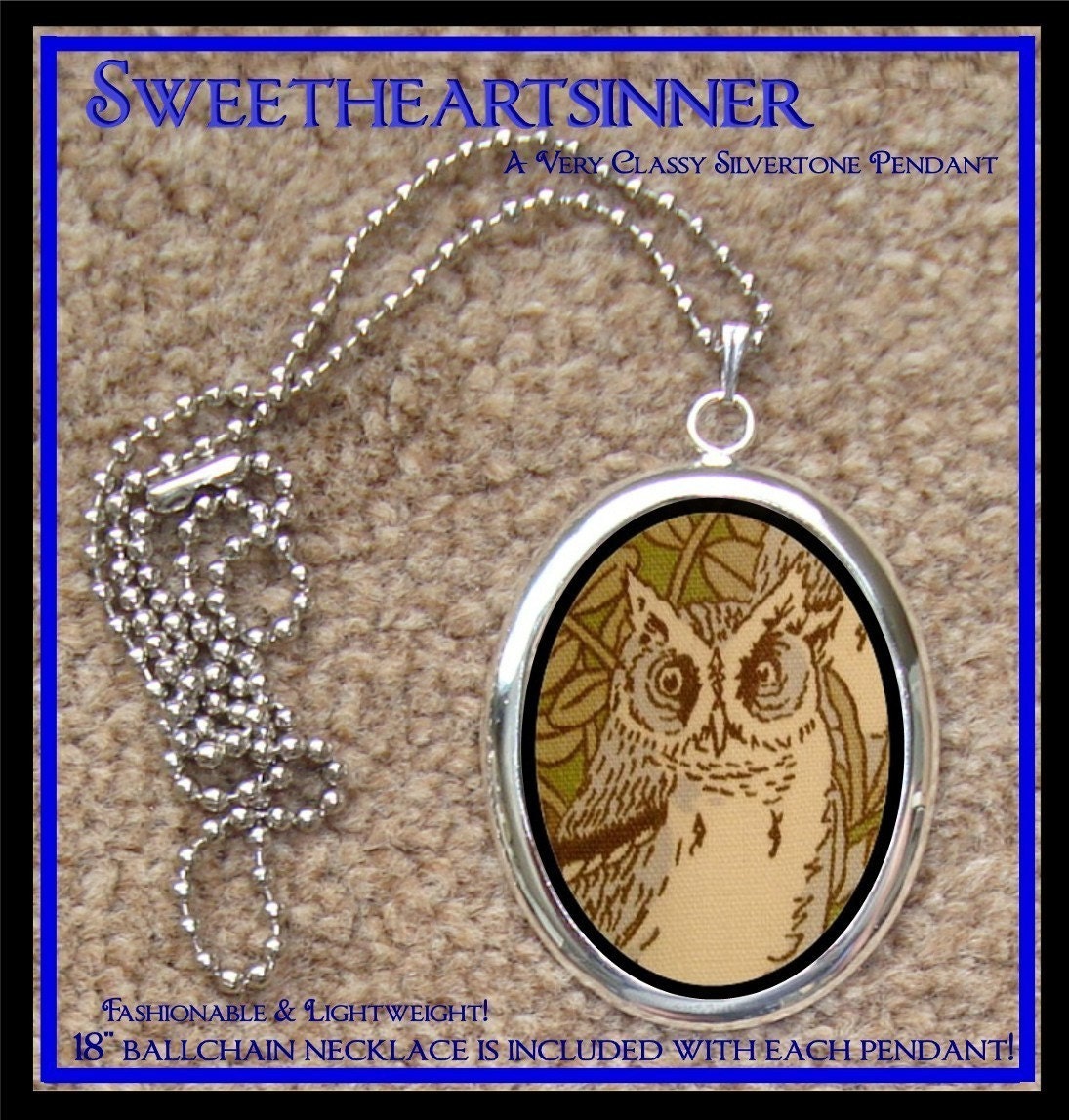 DIVINE BLISS DESIGNS - Silver Tone Pendant With Chain - 1970s Kitsch Owl Woodland Creatures