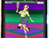 Roller Derby Skater Girl Pinup Holding Skull in a Roller Rink Punk Rock Kickass Attitude Skating Black Metal Cigarette of ID card or Wallet or Ipod Nano and Earbuds Holder Case