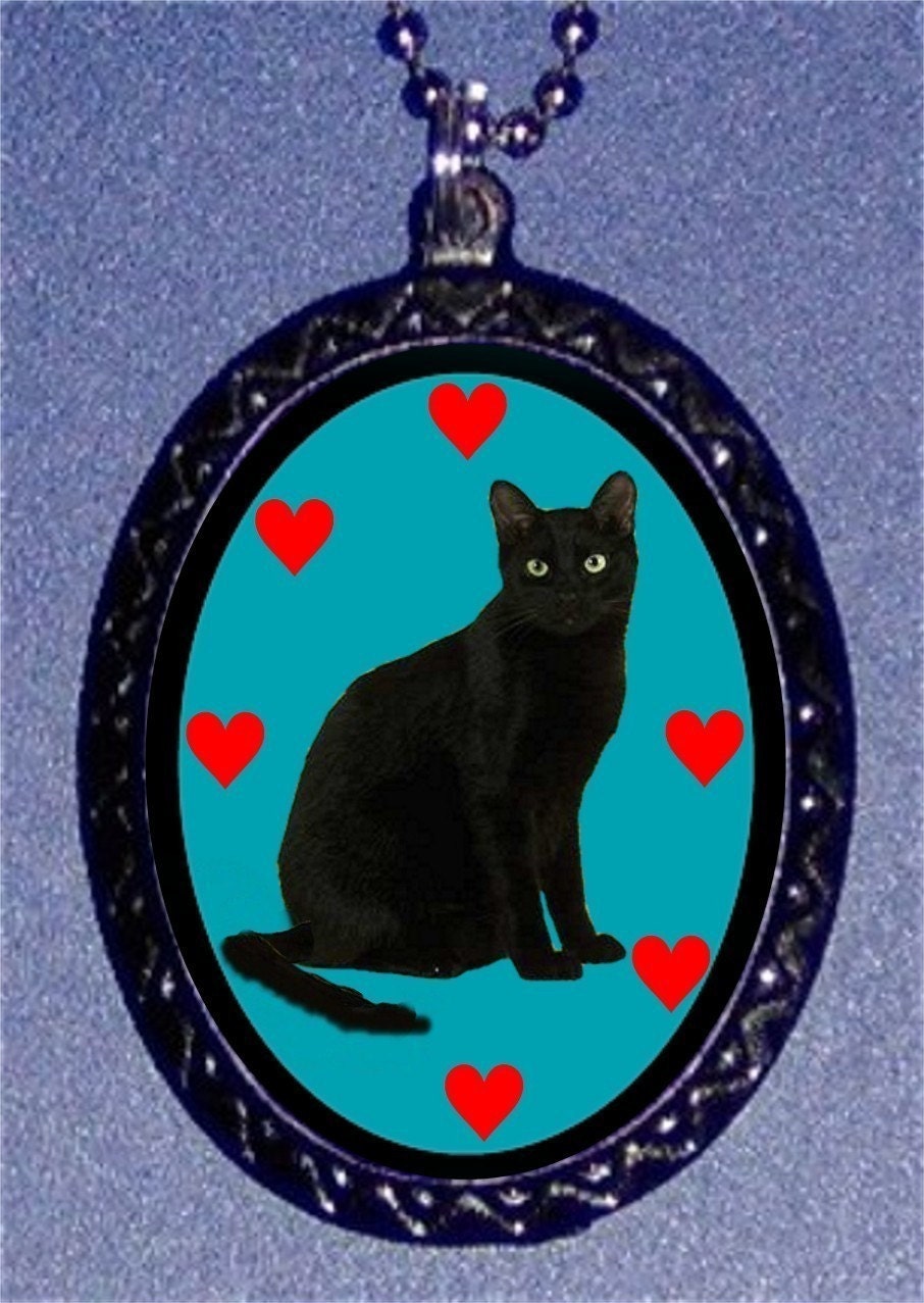 Black Cat Kitty Cute Bad Luck DIY Handmade Pendant Necklace Goth Horror Gothic  New