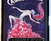 Casino de paris Champagne Vintage French Artwork Classic Dancer  Black Metal Cigarette or ID or Business or ID Case Wallet