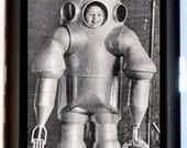 Weird Strange Odd Retro 1950's Robot Gal Space Age Atomic Age Design Pulp Black Metal Cigarette or ID or Business Card Case Wallet