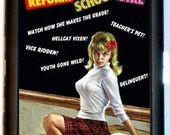 Sweetheartsinner Original Design REFORM SCHOOL GIRL Teachers Pet Pinup Sexy SchoolGirl RETRO PULP Bad Girl Black Metal Cigarette or ID or Business Card Holder Case Wallet