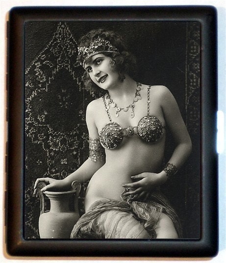 Cleopatra Egyptian Revival Style Nude Flapper Jazz Age Roaring 20s Style Six Cigarette Case Wallet Business Card Holder