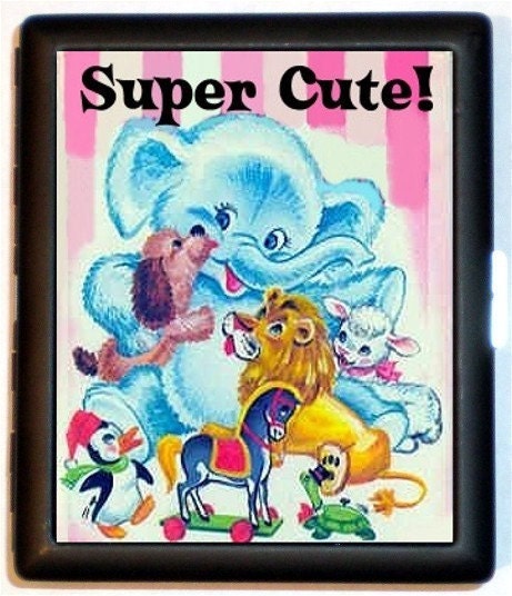 Super Kitsch Super Kawaii Super Cute Animals Hugging Each Other Elephant Puppy Lion Lamb Penguin Donkey Turtle Adorable MUST SEE Cigarette ID Case Business Card Holder Wallet