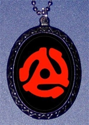 Red Record Player 45 Adapter Retro ICONIC Punk Rock Handcrafted Handcasted Metal Pendant Handpainted Black with silvertone ballchain necklace