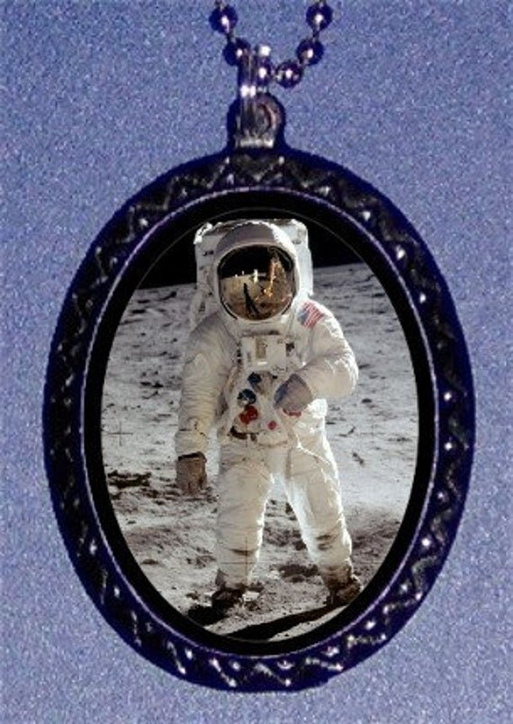 Astronaut in Outer Space on the Moon Handcasted Metal Pendant Handpainted Black and assembled by myself with a ballchain necklace