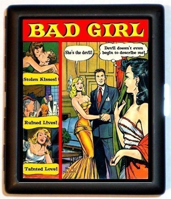 Ulitmate Bad Girl Bad Attitude Comic Style pop Art case Sweetheartsinner Original Black Metal Cigarette of ID card or Wallet or MP3 and Earbuds Holder Case