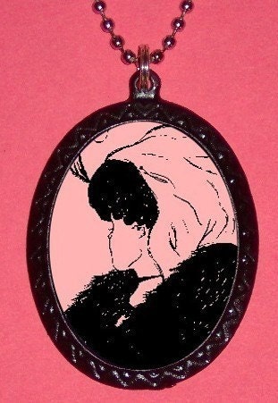 Classic Witchy Old Woman Hag and Young Woman Illusion DIY handmade pendant necklace pink black rockabilly horror cool