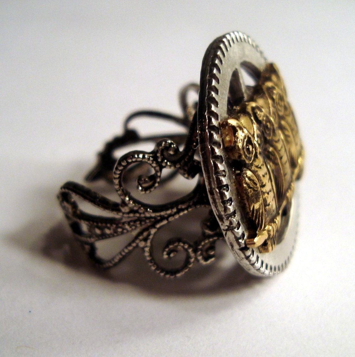 Victorian Steampunk THE OWLS AND THE MACHINE Gear Ring