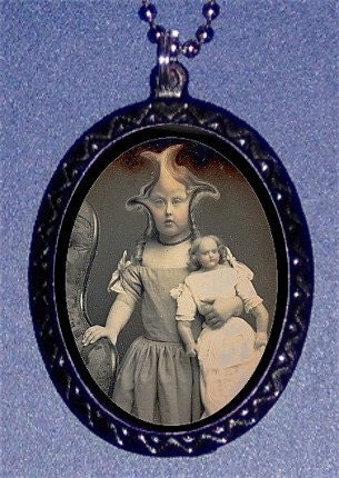 Turnip Head Victorian Girl with Doll Fantasy Gothic PUNK Original design DIY necklace and pendant SHS