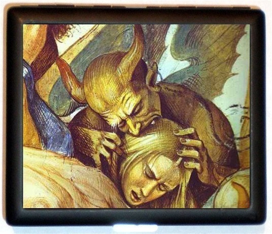 Hell Fire Vampire Devil bloodsucking Dracula like Gargoyle  Black Metal Cigarette or ID or Business or ID Case Wallet