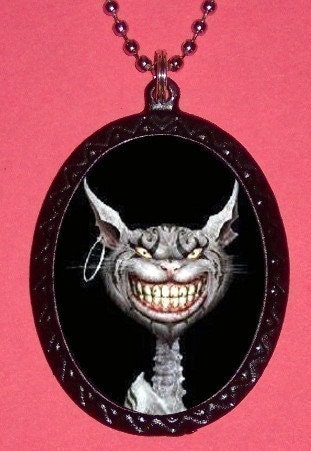 Cheshire Cat Alice in Wonderland PUNK Pierced Bad Attitude ROCK Gothic Handcrafted Handcasted Metal Pendant necklace