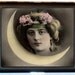 Art Nouveau Woman with Flowers in Hair Nestled into the Moon Celestial Edwardian Whimsical Cigarette Id Case Business Card Holder Wallet