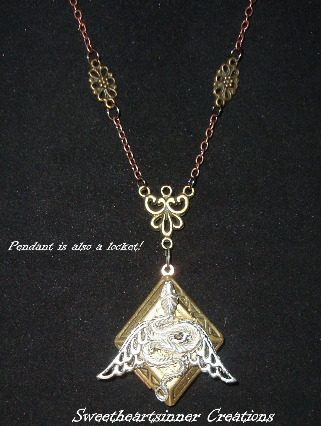 Victorian Steampunk The Immortal Coil Locket Necklace Snake with Wings
