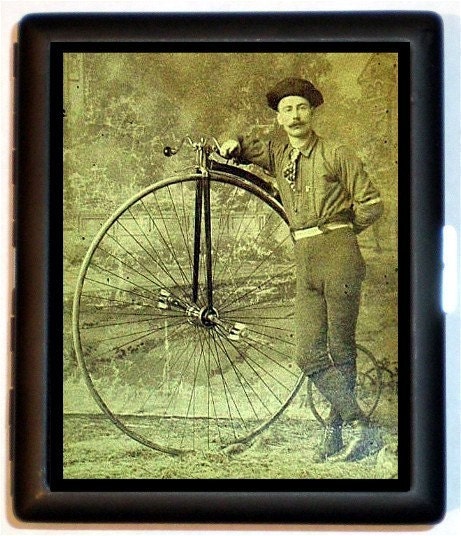 Victorian High Wheel Bicycle Rider Cigarette Case or ID Wallet