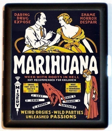 Marihuana Marijuana Dope Drug 1930's Exploitation Movie Poster Art Unique Black Metal Cigarette or ID Wallet or MP3 Case
