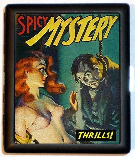 Spicy Mystery Horror PULP Fiction Hanging Dead Man with Sexy Gal Cigarette or ID Credit Card Case Black Metal Sturdy design