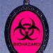 Biohazard Sign on a Pink background Punk Rock Emo design Handcrafted Handcasted Metal Pendant Handpainted Black with silvertone ballchain necklace