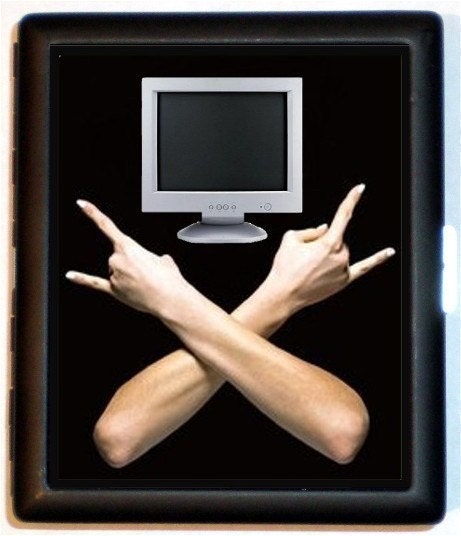 Computer Head Homeboy Punk Nerd Geek Black Metal Cigarette Id Case Business Card Holder Wallet