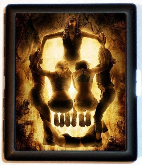 Sexy Skull illusion pinup water art photo Black Metal Cigarette or ID or Business or ID Case Wallet