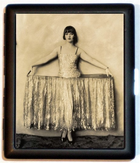 Sexy Flapper Bombshell with Famous Bob Haircut Jazz Age Roaring 20s Cigarette ID Case Business Card Holder