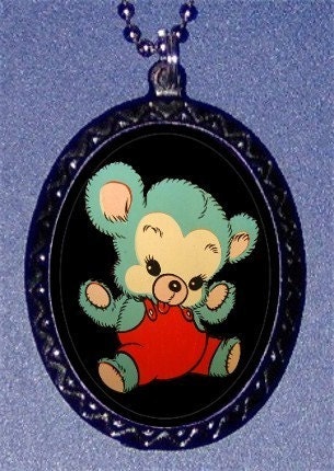 Retro Kawaii Teddy Bear 1950's Graphics Cute Pendant ballchain necklace New