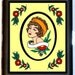 Tattoo Flash Flapper Style Woman in Cameo Pinup Pin up with Floral Motif Rockabilly Cigarette Id Case Business Card Holder Wallet