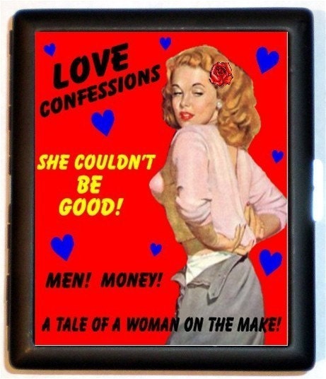 Love Confessions Pulp Comic Treatment Sexy Pinup She Couldnt Be Good Retro Design Bad Girl ID Wallet or Cigarette Black metal Case