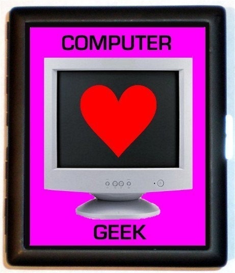 Computer Geek Pink Retro Nerd Bait Black Metal Cigarette Id Case Business Card Holder Wallet