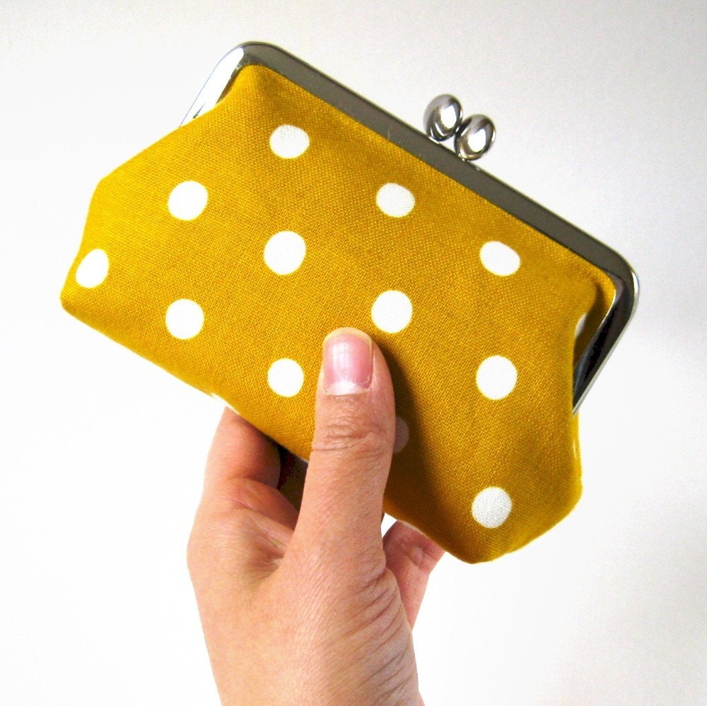 medium frame pouch - polka dots on mustard