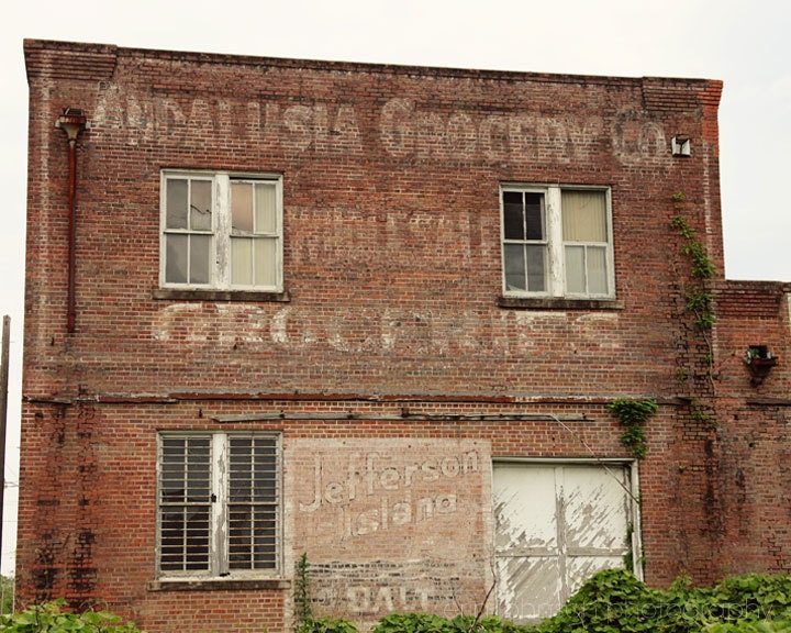 industrial old building photograph brick old advertisment wall art rustic home decor vintage building - Andalusia Grocery Co 8x10