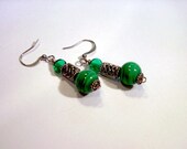 Ireland Green glass, Sterling Celtic Earrings