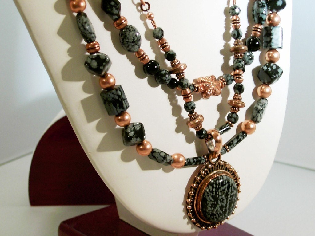 Snowflake Obsidien Gemstone,Vintage Copper 3 Tier Necklace Free Shipping Etsy