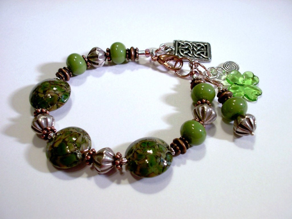 Celtic Greens Lampwork SterlingSilver Copper Bracelet