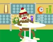 Sock Monkey Mod Modern Pop Art 8x10 Print