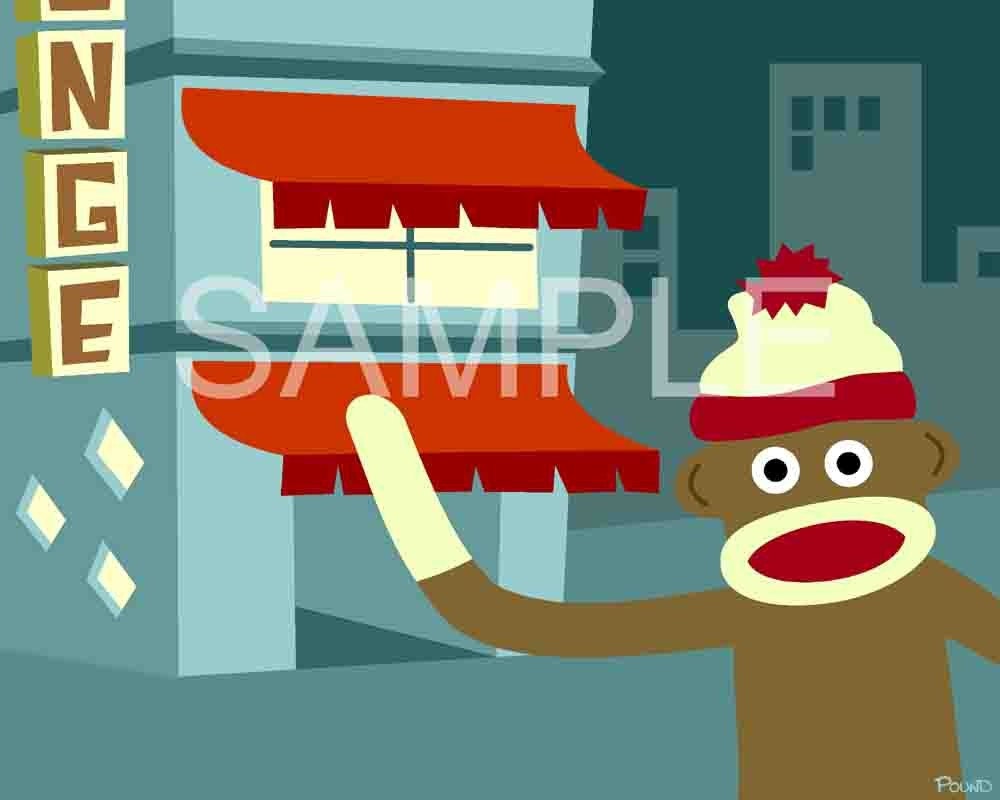 Sock Monkey Lounge Pop Art 8x10 Print