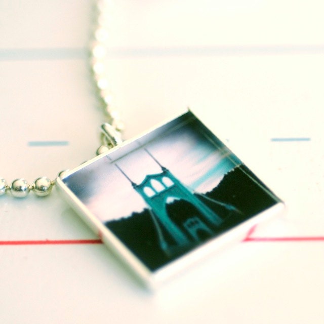 Itty Bitty - a little square charm- Portland St. Johns Bridge photograph- designed for the wicked cool.