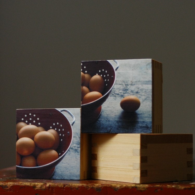 Eggs. A kitchen-y set of little-blocks and photographs.